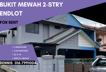 Taman Bukit Mewah@Skudai 2-stry Endlot House For Rent