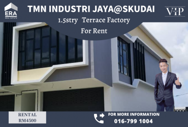 Taman Industri Jaya,Skudai 1.5stry Terrace Factory For Rent (End Lot)
