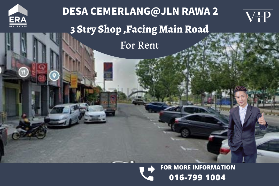 Desa Cemerlang,Jln Rawa 3-stry Shop For Rent (Facing Main Road)