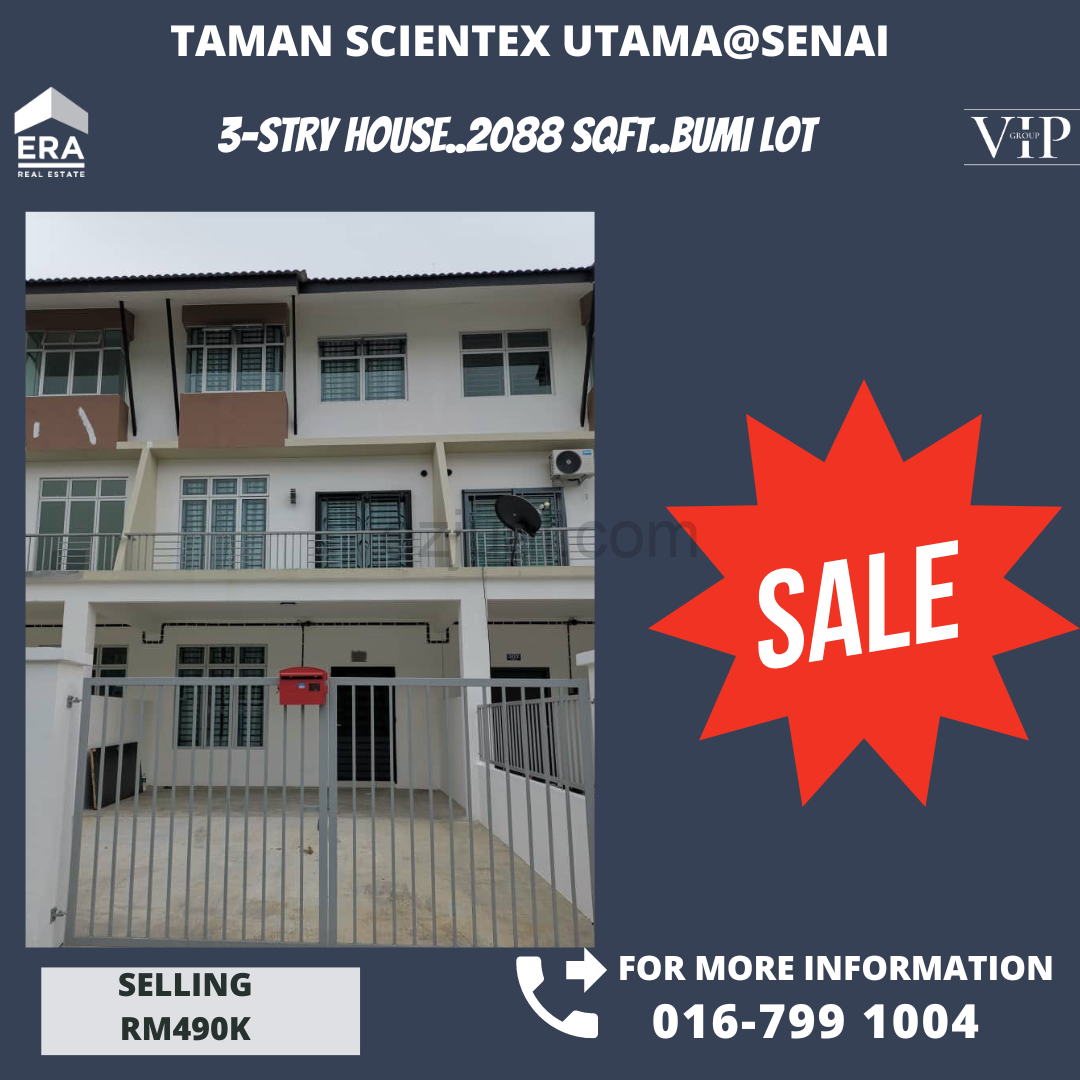 Tmn Scientex Utama@Senai 3-stry House For Sale (Bumi Lot)