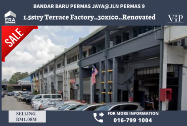 Permas Jaya,Jln Permas 9 1.5stry Terrace Factory For Sale
