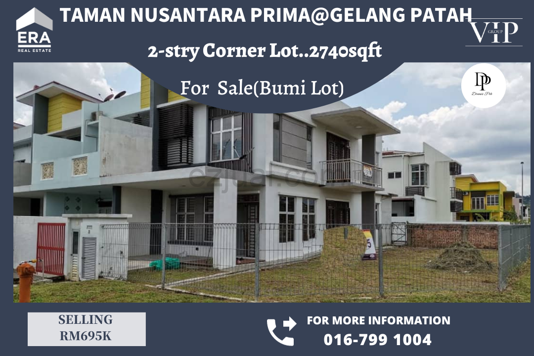 Nusantara Prima@Gelang Patah 2-stry Corner Reno House For Sale (Bumi Lot)