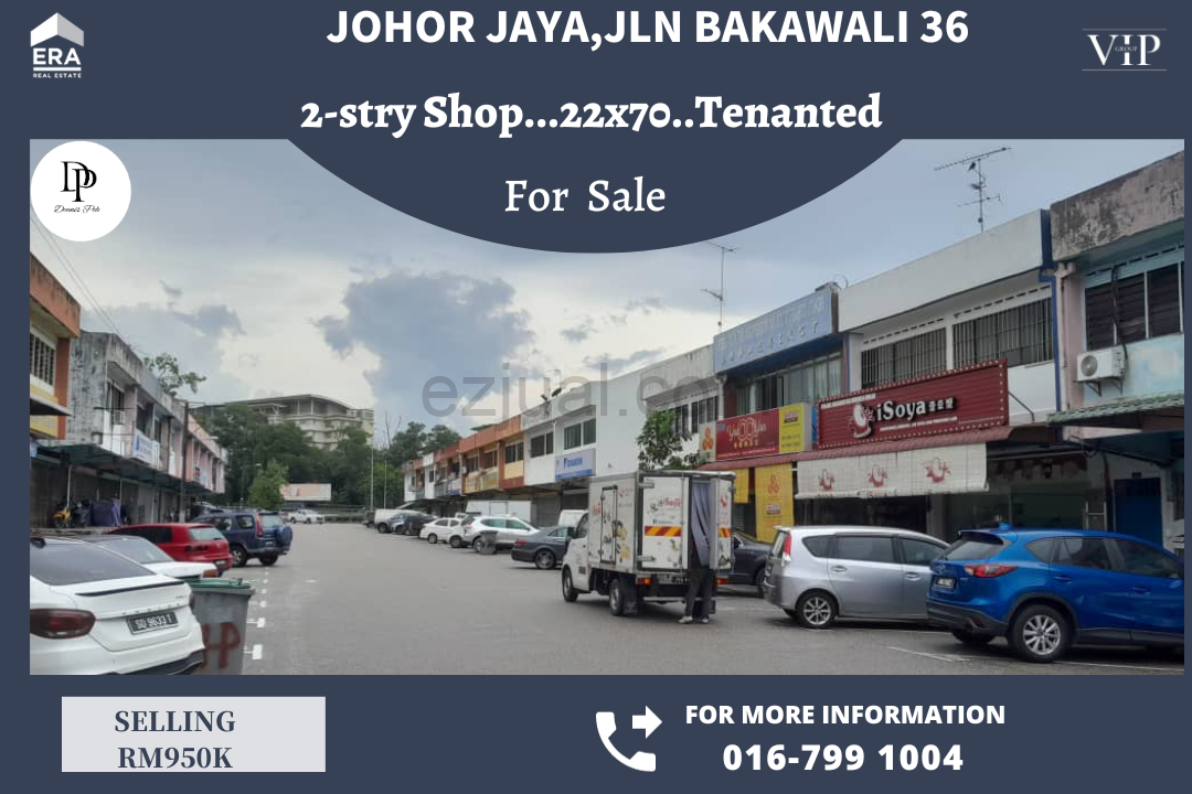 Johor Jaya,Jln Bakawali 36 2-stry Shop For Sale (Tenanted)